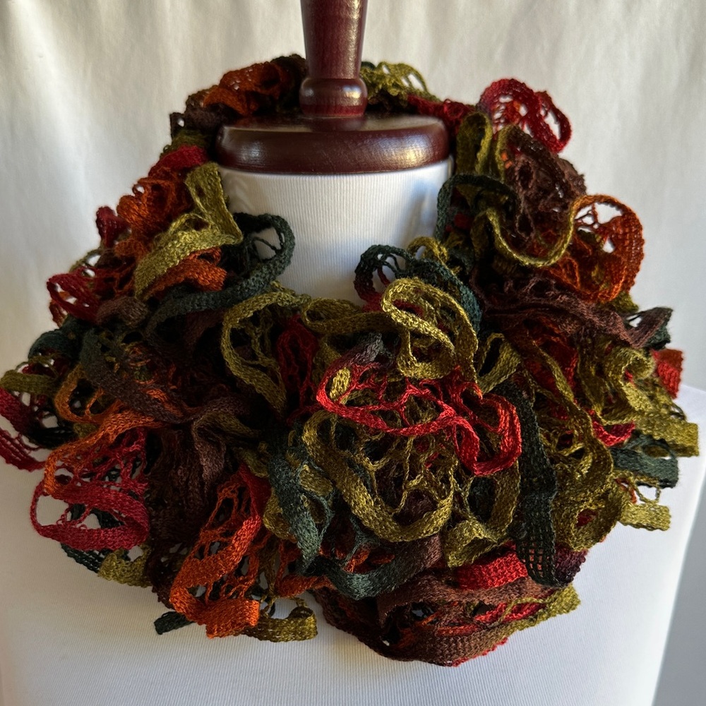 Handmade ruffle scarf with fall and winter colors